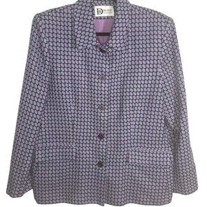Da-Rue Houndstooth Blazer Jacket Purple Button Front Long Sleeve Professional